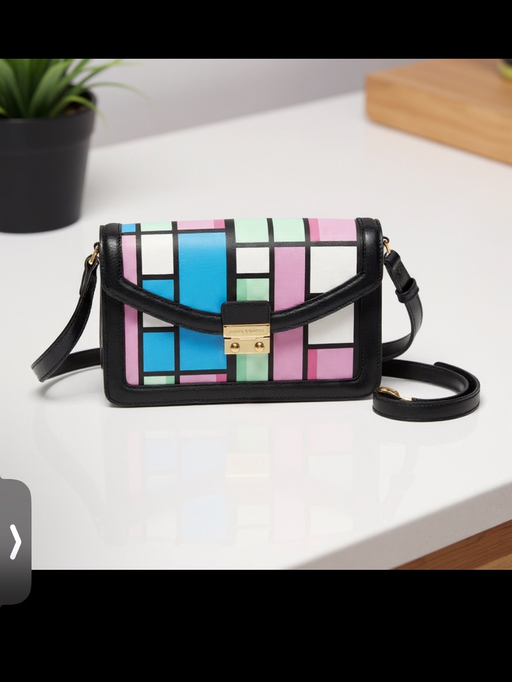 Vera Bradley Black Crossbody with Pink, Blue and Mint Geometric Panels
